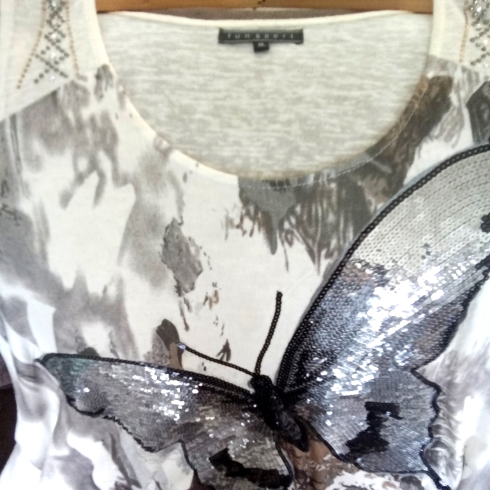 Butterfly Sequin Sleeveless Tunic Top XL - Picture 3 of 6